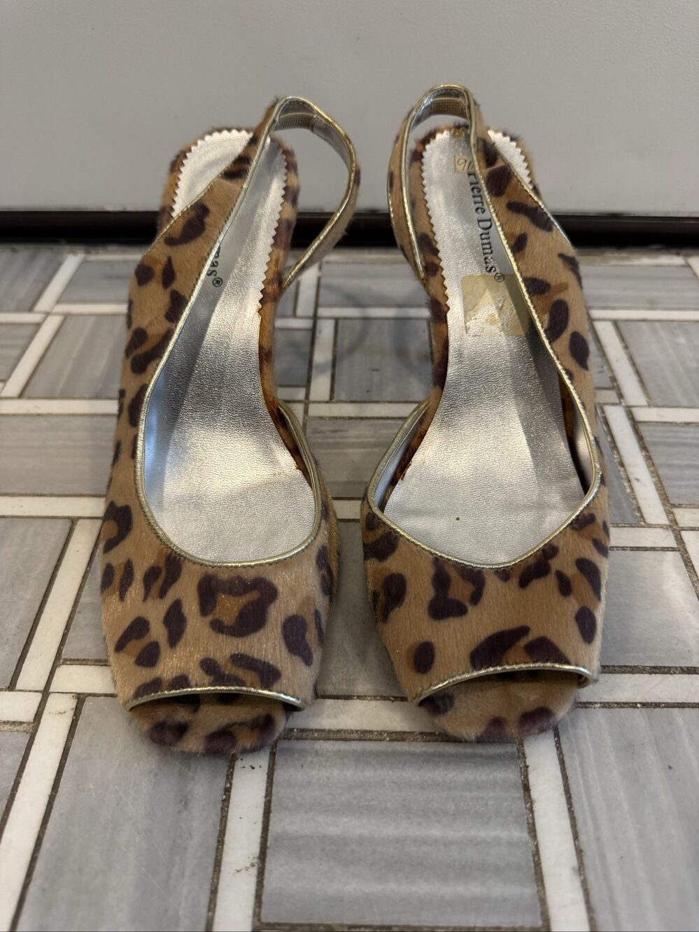 Women’s Pierre Dumas Leopard Print Slingback Peep Toe Heels – Size 9